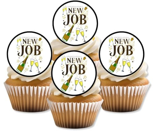 New Job Celebration Edible Cupcake Toppers – Congratulations Party Cake Decorations – 24 x 4cm / 1.5 Inch Discs (UNCUT)