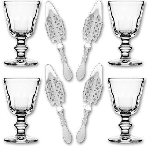4X La Rochere Absinth Glas Perigord 190 ml + 4X Absinth Löffel Losanges 41