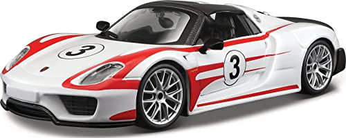 Bburago Race Porsche 918 Weissach #3: Modellauto im Maßstab 1:24, Türen zum Öffnen, lenkbar, 15 cm, weiß (18-28009)