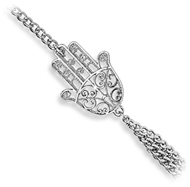 Bungsa Handkette silber mit Hamsa Charm indisch Indien Henna (Armband Fingerring Fingerkette Handschmuck Slave- Kette Slave Chain Bracelet)