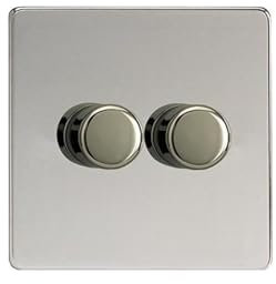 2 GANG 2 WAY SCREWLESS SINGLE LIGHT PUSH DIMMER SWITCH POLISHED CHROME 400W SLIM UK