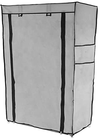 PrimeMatik - Armario ropero y Zapatero de Tela Desmontable 60 x 30 x 90 cm Gris con Puerta Enrollable