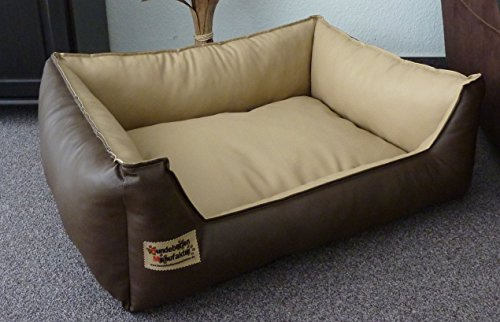 Hundebettenmanufaktur Hundebett Hundesofa Schlafplatz Kunstleder Similpelle Farbe und Größe wählbar von XS bis XXL (50 cm X 40 cm, braun beige)
