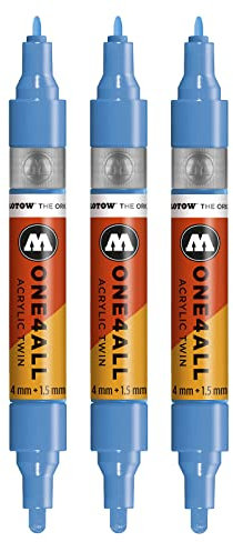 Molotow One4All Acrylic Twin Marker (Strichstärke 1,5 mm und 4 mm, hochdeckend und permanent) 3 Stück Farbe 161 schock blau mittel