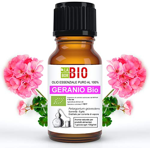 Geranio Bio Aceite Esencial 100% Puro 10 ml - Uso Alimentario Terapeutico Cosmetico Aromaterapia - Laborbio