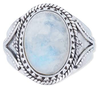 mantraroma Ring Silber 925 Damen Regenbogen Mondstein Edelstein weiß ausgefallen verspielt