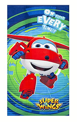 Super Wings Strandtuch mit Jett für Kinder, 70 x 140 cm Blau/ Grün