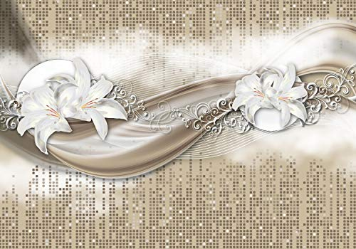 wandmotiv24 Fototapete Lilien Braun, XL 350 x 245 cm - 7 Teile, Wanddeko, Wandbild, Wandtapete, Silber, Weiß, Abstrakte M1498