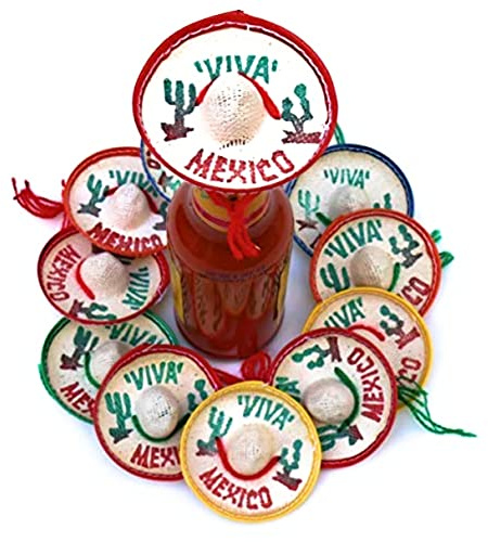 One Dozen Pk Mexico Party Favors - Tiny Sombrero Hats Mini for bottles Mexican decorations Viva hat mexicanos for Fiesta Straw decoraciones-cupcake toppers Cinco de Mayo Supplies