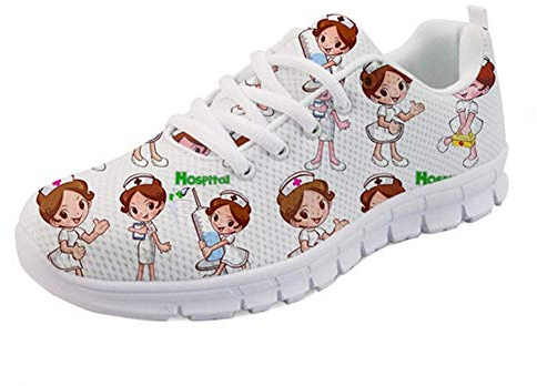 Showudesigns Damen Turnschuhe Schuhe Krankenschwester Nurse Shoe Sneaker Fitnessschuhe Sportschuhe Walkingschuhe Weiß 40 EU