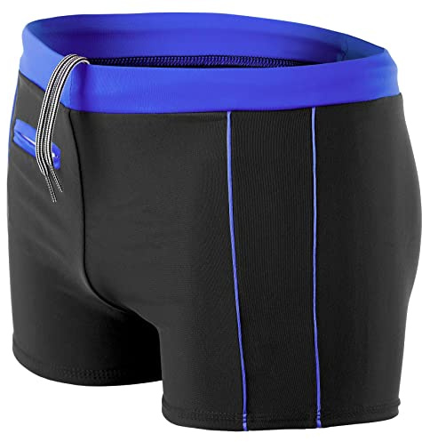 Aquarti Maillot de Bain pour Homme Boxer de Piscine Shorts Grande Taille, Bleu Foncé/Bleu, 4XL