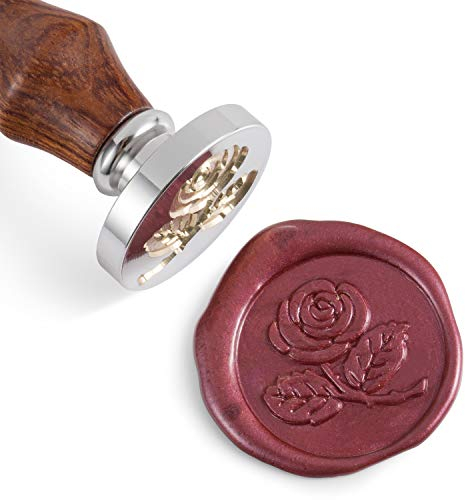 Mceal Wachssiegelstempel, Silberner Messingkopf mit Holzgriff (Rose)