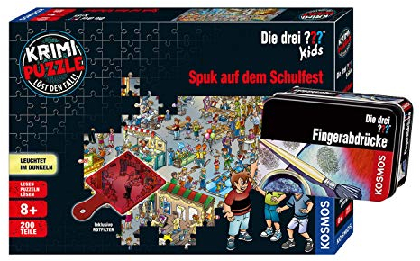 Franckh-Kosmos Verlag Die DREI ??? Kids - Set: Spuk auf dem Schulfest (Krimi Puzzle) + Forscherkästchen (Verschiedene Auswahl)