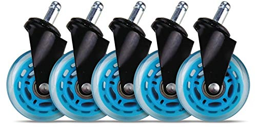 L33T Gaming 3-Zoll-Gummirollen (Satz 5er Set) | Bürostuhlrollen | Ultimativer Grip und leises Gleiten | Bodenschutz - Keine Kratzer auf dem Boden | bis 300 kg Last | Farbe blau