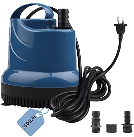 EXLECO Mini Wasserpumpe Tauchpumpe Aquariumpumpe 3500L/H 80W Teichpumpe 230V Förderhöhe 3,3m Kabel mit Stecker 2,5m Auslassdurchmesser 16/20/25 mm für Gärten Aquarium, Teich, Brunnen