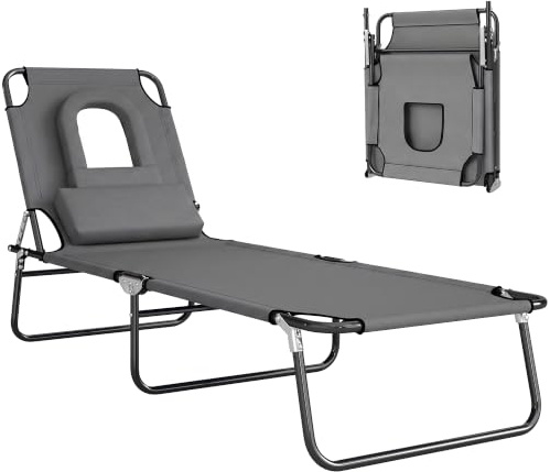 Outsunny Folding Sun Loungers with Face Hole, Dark Grey