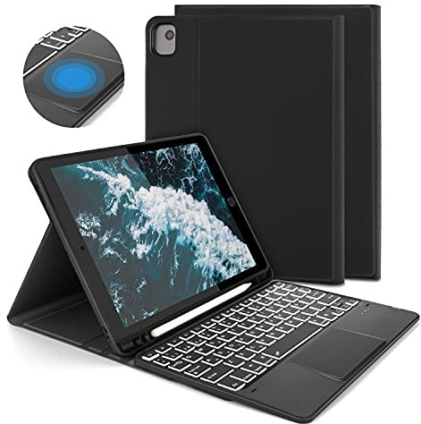 Funda con Teclado Español Trackpad para iPad 10.2 7ª/8ª Generación,iPad Air 3 2019/iPad Pro 10.5 2017, Teclado Desmontable Retroiluminado de 7 Colores, Funda para iPad 10.2 2020/2019, Negro