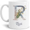 Tasse mit Buchstabe R und Blumen - mit Name personalisiert - Initiale, Namens-Tasse, Buchstaben Tasse, Geschenk I Keramik Weiß, 300 ml