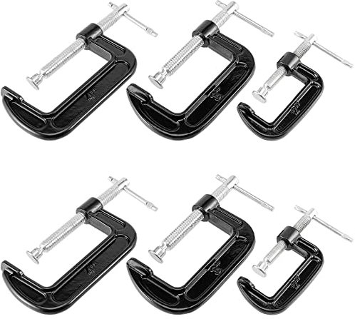 MUKCHAP 6 PCS 3 Size C-clamp Set, 2 3 4 Small C Clamps, Mini G Clamps for Woodworking or Metal Workpiece, Black