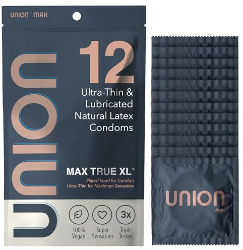 UNION MAX Condoms - True XL Ultra-Thin Extra Large 60mm Size, 12 Count Pack
