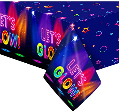 Glow Neon Theme Tischdecke für Partys - Rechteckige Einweg-Kunststoff-Tischdecke, Throwback, Neon für Schwarzlicht, Disco-Party-Dekorationen, Erwachsene, Geburtstagsparty-Zubehör