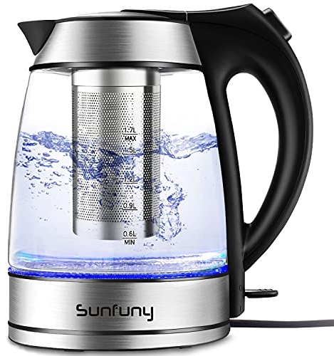 Electric Glass Water Kettle with Filter Tea Infuser, 1.7Liter Cordless Tea Kettles 2200W Fast Boil Hot Water Boiler Heater LED Illuminated with Stainless Steel Lid, Auto Shut-Off for Home, Gift