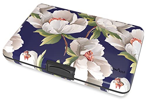 TopMost Porte-Cartes de crédit en Aluminium avec Blocage RFID pour Homme et Femme – Emplacements pour 12 Cartes et Billets, Fleurs de Pivoine, Small, Porte-Cartes et Billets