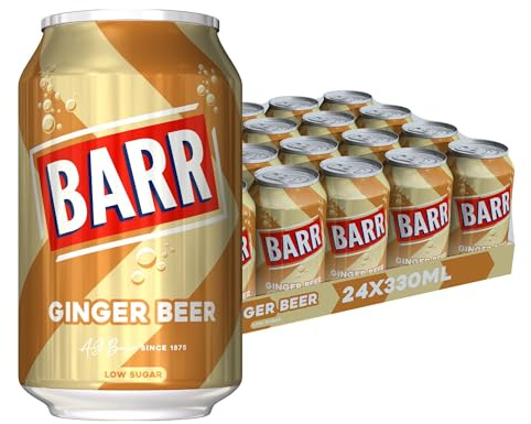 Barr Ginger Beer Sparkling Soft Drink, 24 Pack, 330ml Cans | Spicy and warm ginger-flavoured sparkling drink with a zesty kick.
