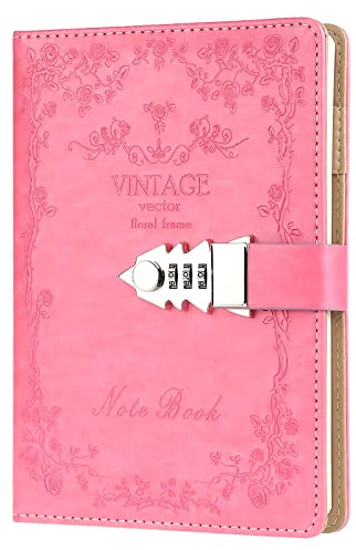 NectaRoy PU Leder Zahlenschloss Tagebuch Schreiben Notebook Planer Organizer, Passwort Tagebuch Notizblock, Secret Tagebuch Notizbuch mit Kombinationsschloss, 215 * 150mm