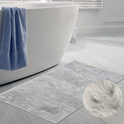 CARPETIA Teppich für Badezimmer edel & weich | rutschfest | in grau, 70 x 140 cm