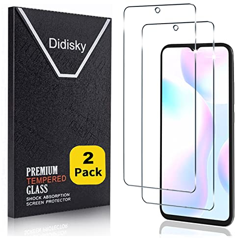 Didisky 2-Unidades Cristal Templado Protector de Pantalla para Xiaomi Redmi 9A, 9AT, 9C, 10A, Antihuellas, Sin Burbujas, Fácil de Limpiar, 9H Dureza, Fácil de Instalar, Transparente