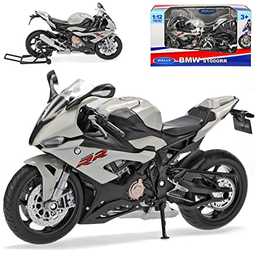 Welly B*M*W S 1000 RR Helles Grau 1/12 Modell Motorrad mit individiuellem Wunschkennzeichen