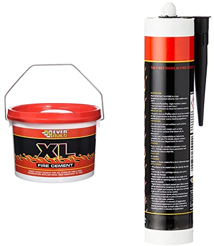 Everbuild XL Fire Cement, Buff, 5 kg & Everbuild Heat Resistant Silicone Sealant, Black, 310 ml