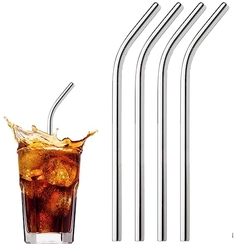 Glamified, Needs 4 x Reusable Colourful Drinking Bent Metal Straw (Silver (Bent))