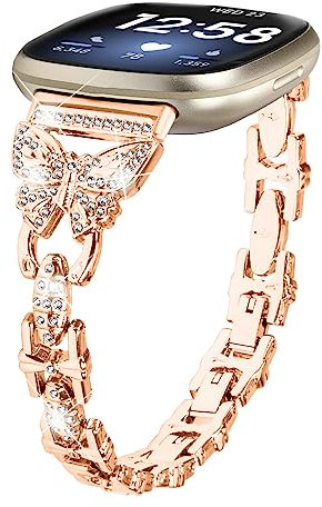 Gimuk Armbänder kompatibel mit Fitbit Versa 4/Sense 2 Armband für Frauen, Metall-Edelstahl-Armband, verstellbar, Bling Diamant, Ersatzarmband für Fitbit Versa 3/Sense, Small / Large, Metall