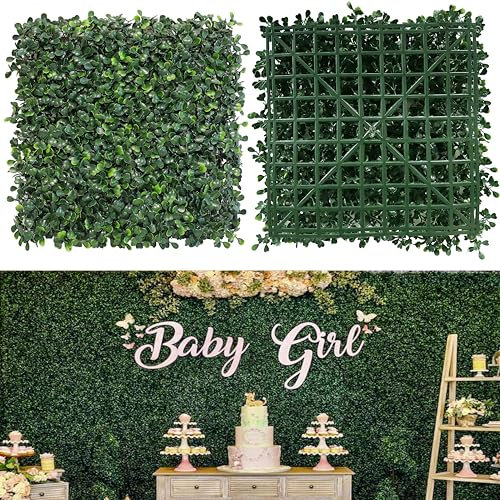 NETAP Graswandpaneele, 25,4 x 25,4 cm (16 Stück), 4-lagiger künstlicher Buchsbaum, künstliche grüne Wand für Innenbereich, Gartenparty, Hochzeit, Hintergrund, Innen- und Außenbereich,
