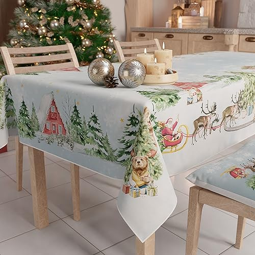 Petti Artigiani Italiani - Weihnachtstischdecke Fleckenabweisend Rechteckige Tischdecke für Küche, Motiv Snow, 140x360 cm, 100% Made in Italy