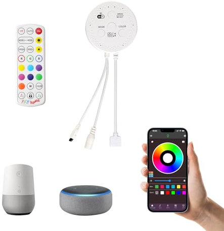 AIBOO RGB WiFi Controller mit 24 Tasten-Fernbedienung für RGB LED-Pucklicht, kompatibel mit Alexa und Google Assistant.