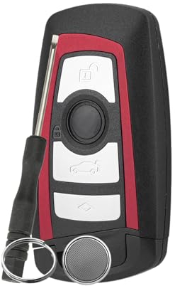 4 Knöpfe Ersatz Smart Schlüssel Gehäuse für BMW F F10 F11 F22 F30 F31 F80 F33 Schlüssel gehäuse mit Schraubendreher und Schlüsselring CR2450 Batterie（rote Umrandung）