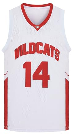 CAIYOO Herren Wildcats High School Jersey 14 Troy Bolton 8 Chad Danforth Basketballtrikot, 14 Weiß, Mittel