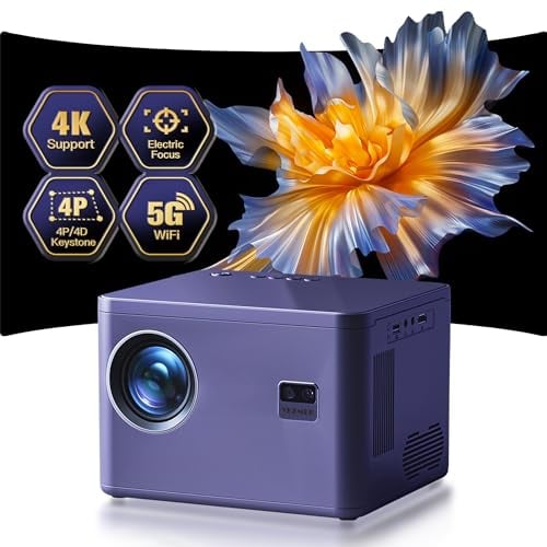 Proiettore 4K【Focus Elettrico & Keystone】Supportato, YEZMEK Bluetooth Proiettore 5G WiFi Nativo 1080P 18000 Lumen, Mini Proiettore LED Correzione Trapezoidale 6D/4P Proiettore Casa Teatro HDMI USB AV