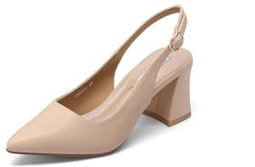 QUEEN HELENA Décolleté a Punta Chiusa Scarpe Eleganti con Tacco Basso Donna ZM9639 (Nude, 38)