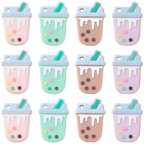UR URLIFEHALL 10 Pcs Bubble Tea Silicone Beads Drink Silicone Focal Beads for Pen Phone Case Jewelley Keychain Scrapbook Making