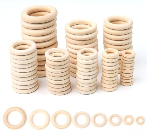 GOTRUST Holzringe zum Basteln, 80pcs Unvollendete Makramee Holzring, Natürliche Holz Ringe, Holz Hoop Gardinenringe für DIY Schmuck Anhänger Hängende Dekoration (Ø 20 25 30 35 40 45 50 55mm)