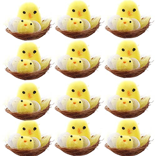 12 Stück Flauschige Küken Osterdekorationen Küken Deko Osterdeko Tischdeko Küken Kücken Küken Mini Osterküken Tierfiguren Küken Geschenke Frühling Huhn Plüsch Küken Party Dekoration (Yellow, One Size)