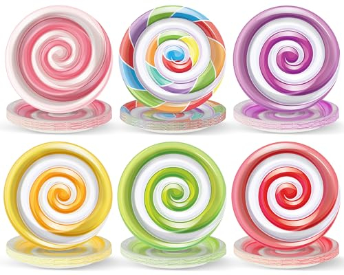 CHUNNIN Pappteller mit Süßigkeiten-Motiv für Candyland-Party-Dekorationen, 17,8 cm, bunte Lutscher, Süßigkeiten, Einweg-Pappteller für Süßigkeitenladen, Candyland, Geburtstag, Babyparty, Partyzubehör,