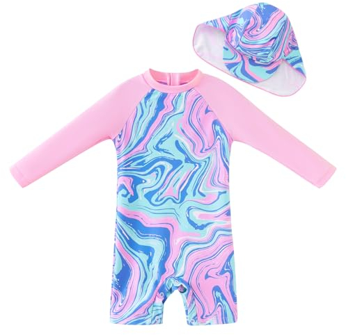 UMELOK Baby Badeanzug UV Schutz Badebekleidung für Mädchen - mit Sonnenhut (Rosa,kunstvoll, 18-24 Monate/86-92cm