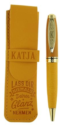 History & Heraldry Bamboo Persönlicher und individueller Kuli Kugelschreiber Stift mit Namen und Spruch Personalisiertes Etui Monogramm-Design persönliches Geschenk (Kuli Katja)