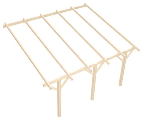 Wood&Play - Carport Überdachung - Einzelcarport aus Holz mit Dacheindeckung - Abstellplatz Holz Pavillon - KVH Holzkammer - Wandmontage - 450x525cm - Gerader Stoß - 12x12x215cm