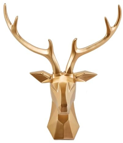 Westerndeko, Goldene Hirschkopf Wanddekoration, geometrisch Hirschgeweih, Wandskulptur handgefertigt, Wanddeko für Schlafzimmer, Wohnzimmer, Galerie(58 * 50cm)